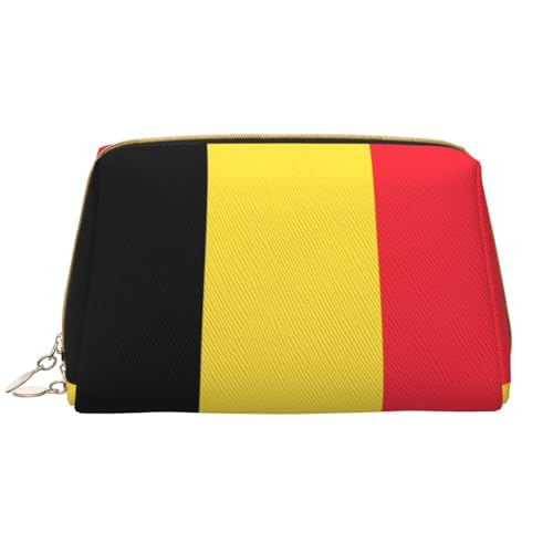 Make-up-Tasche für Damen, Motiv: Flagge von Belgien, großes Fassungsvermögen, Reise-Kosmetiktasche, PU-Leder, Reißverschluss, tragbar, weit geöffneter Organizer von LiuMng
