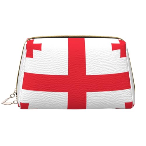 Make-up-Tasche für Damen, Motiv: Flagge von Georgia, großes Fassungsvermögen, Reise-Kosmetiktasche, PU-Leder, mit Reißverschluss, tragbar, weit geöffneter Organizer von LiuMng