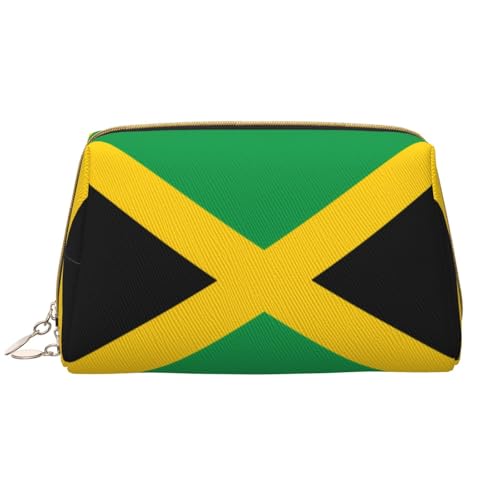 Make-up-Tasche für Damen, Motiv: Flagge von Jamaika, großes Fassungsvermögen, Reise-Kosmetiktasche, PU-Leder, Reißverschluss, tragbar, weit offen, weiß, Einheitsgröße Make-up-Tasche für Damen, Motiv: Flagge von Jamaika, großes Fassungsvermögen, Reise-Kosmetiktasche, PU-Leder, Reißverschluss, tragbar, weit offen, weiß, Einheitsgröße von LiuMng