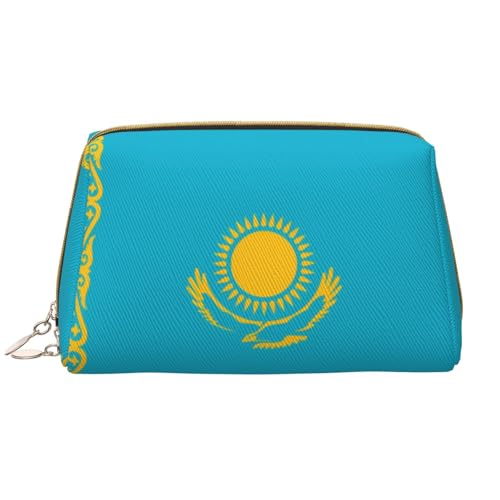 Make-up-Tasche für Damen, Motiv: Flagge von Kasachstan, großes Fassungsvermögen, Reise-Kosmetiktasche, PU-Leder, mit Reißverschluss, tragbar, weit geöffneter Organizer von LiuMng