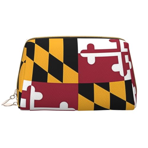 Make-up-Tasche für Damen, Motiv: Flagge von Maryland, großes Fassungsvermögen, Reise-Kosmetiktasche, PU-Leder, Reißverschluss, tragbar, weit offen, weiß, Einheitsgröße Make-up-Tasche für Damen, Motiv: Flagge von Maryland, großes Fassungsvermögen, Reise-Kosmetiktasche, PU-Leder, Reißverschluss, tragbar, weit offen, weiß, Einheitsgröße von LiuMng