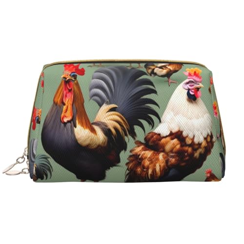 Make-up-Tasche für Damen, Motiv: Hahn und Huhn, großes Fassungsvermögen, Reise-Kosmetiktasche, PU-Leder, Reißverschluss, tragbar, weit geöffneter Organizer von LiuMng