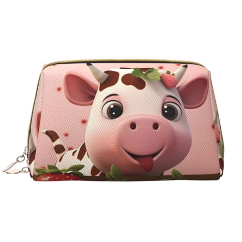 Make-up-Tasche für Damen, Motiv: Kühe und Erdbeeren, großes Fassungsvermögen, Reise-Kosmetiktasche, PU-Leder, mit Reißverschluss, tragbar, weit geöffneter Organizer Make-up-Tasche für Damen, Motiv: Kühe und Erdbeeren, großes Fassungsvermögen, Reise-Kosmetiktasche, PU-Leder, mit Reißverschluss, tragbar, weit geöffneter Organizer von LiuMng