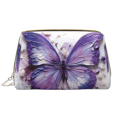 Make-up-Tasche für Damen, Motiv: Ölgemälde, Schmetterling, großes Fassungsvermögen, Reise-Kosmetiktasche, PU-Leder, mit Reißverschluss, tragbar, weit geöffneter Organizer von LiuMng