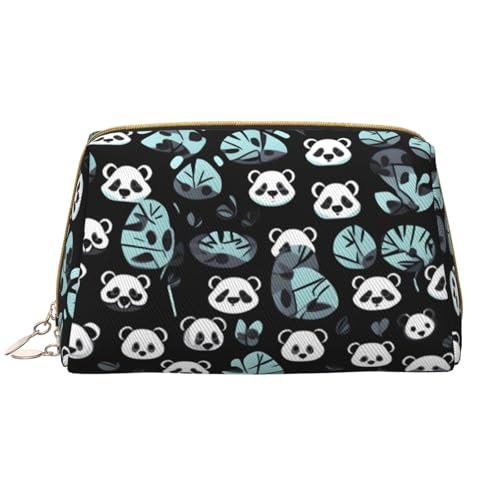 Make-up-Tasche für Damen, Motiv: Panda-Gesicht, großes Fassungsvermögen, Reise-Kosmetiktasche, PU-Leder, Reißverschluss, tragbar, weit geöffnet, Schwarz und Weiß von LiuMng