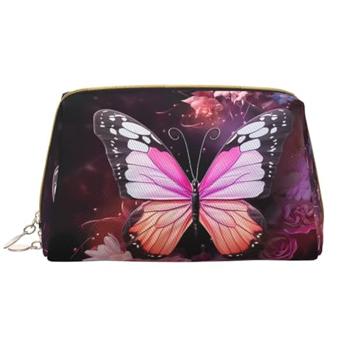 Make-up-Tasche für Damen, Motiv: Schmetterlinge und Blumen, großes Fassungsvermögen, Reise-Kosmetiktasche, PU-Leder, mit Reißverschluss, tragbar, weit geöffneter Organizer Make-up-Tasche für Damen, Motiv: Schmetterlinge und Blumen, großes Fassungsvermögen, Reise-Kosmetiktasche, PU-Leder, mit Reißverschluss, tragbar, weit geöffneter Organizer von LiuMng