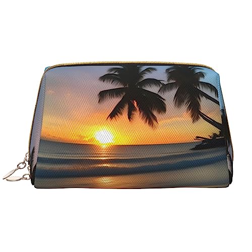 Make-up-Tasche für Damen, Motiv: Sonnenuntergang am Strand, großes Fassungsvermögen, Reise-Kosmetiktasche, PU-Leder, mit Reißverschluss, tragbar, weit geöffneter Organizer Make-up-Tasche für Damen, Motiv: Sonnenuntergang am Strand, großes Fassungsvermögen, Reise-Kosmetiktasche, PU-Leder, mit Reißverschluss, tragbar, weit geöffneter Organizer von LiuMng