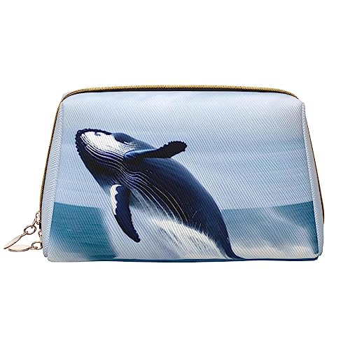 Make-up-Tasche für Damen, Motiv: Wale auf See, großes Fassungsvermögen, Reise-Kosmetiktasche, PU-Leder, mit Reißverschluss, tragbar, weit geöffneter Organizer Make-up-Tasche für Damen, Motiv: Wale auf See, großes Fassungsvermögen, Reise-Kosmetiktasche, PU-Leder, mit Reißverschluss, tragbar, weit geöffneter Organizer von LiuMng