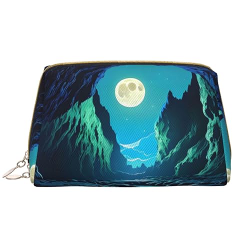 Make-up-Tasche für Damen, Motiv: Wassermondhöhle, großes Fassungsvermögen, Reise-Kosmetiktasche, PU-Leder, mit Reißverschluss, tragbar, weit geöffneter Organizer von LiuMng