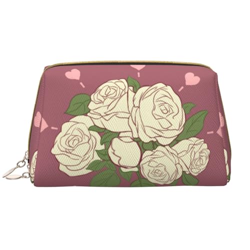 Make-up-Tasche für Damen, Motiv: Weiße Rose der Liebe, großes Fassungsvermögen, Reise-Kosmetiktasche, PU-Leder, Reißverschluss, tragbar, weit offen, weiß, Einheitsgröße Make-up-Tasche für Damen, Motiv: Weiße Rose der Liebe, großes Fassungsvermögen, Reise-Kosmetiktasche, PU-Leder, Reißverschluss, tragbar, weit offen, weiß, Einheitsgröße von LiuMng