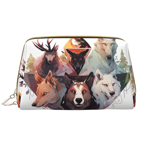 Make-up-Tasche für Damen, Motiv: Wölfe und Rentier, großes Fassungsvermögen, Reise-Kosmetiktasche, PU-Leder, Reißverschluss, tragbar, weit geöffnet, Organizer Make-up-Tasche für Damen, Motiv: Wölfe und Rentier, großes Fassungsvermögen, Reise-Kosmetiktasche, PU-Leder, Reißverschluss, tragbar, weit geöffnet, Organizer von LiuMng