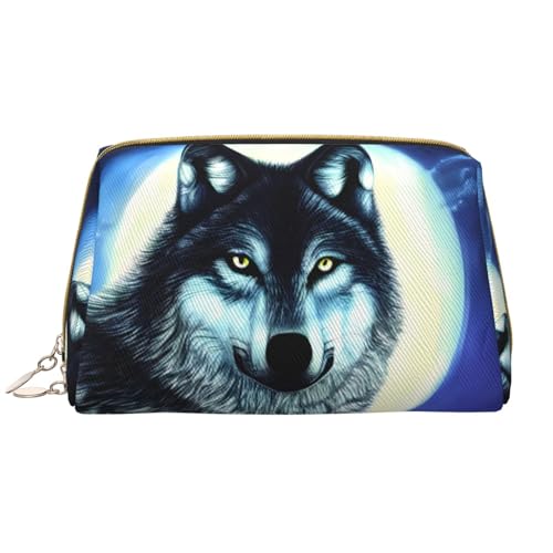 Make-up-Tasche für Damen, Motiv: Wolf unter dem Mond, großes Fassungsvermögen, Reise-Kosmetiktasche, PU-Leder, mit Reißverschluss, tragbar, weit geöffneter Organizer Make-up-Tasche für Damen, Motiv: Wolf unter dem Mond, großes Fassungsvermögen, Reise-Kosmetiktasche, PU-Leder, mit Reißverschluss, tragbar, weit geöffneter Organizer von LiuMng