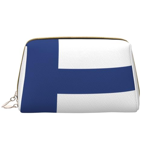 Make-up-Tasche für Damen, Motiv: finnische Flagge, großes Fassungsvermögen, Reise-Kosmetiktasche, PU-Leder, mit Reißverschluss, tragbar, weit geöffneter Organizer von LiuMng