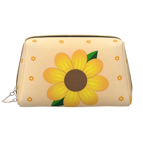 Make-up-Tasche für Damen, Motiv: goldene Sonnenblume, großes Fassungsvermögen, Reise-Kosmetiktasche, PU-Leder, Reißverschluss, tragbar, weit geöffnet, Organizer von LiuMng