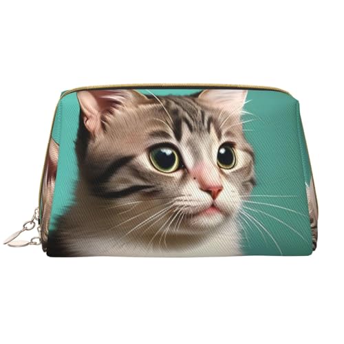 Make-up-Tasche für Damen, Motiv: neugierige Katze, großes Fassungsvermögen, Reise-Kosmetiktasche, PU-Leder, Reißverschluss, tragbar, weit geöffneter Organizer Make-up-Tasche für Damen, Motiv: neugierige Katze, großes Fassungsvermögen, Reise-Kosmetiktasche, PU-Leder, Reißverschluss, tragbar, weit geöffneter Organizer von LiuMng