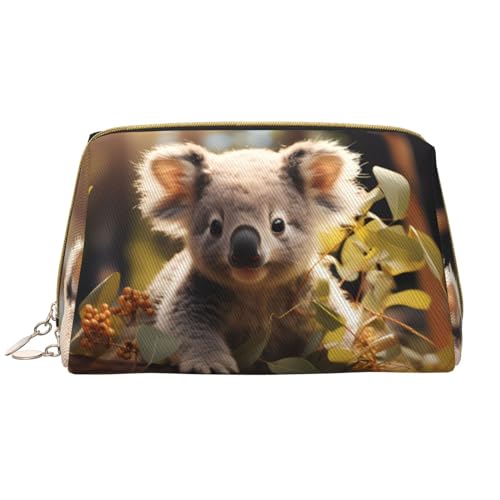 Make-up-Tasche für Damen, Motiv: niedliche Koala-Pflanze, großes Fassungsvermögen, Reise-Kosmetiktasche, PU-Leder, mit Reißverschluss, tragbar, weit geöffneter Organizer von LiuMng