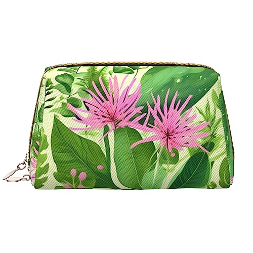Make-up-Tasche für Damen, Motiv: rosa Pflanzen und Blumen, großes Fassungsvermögen, Reise-Kosmetiktasche, PU-Leder, mit Reißverschluss, tragbar, weit geöffneter Organizer von LiuMng