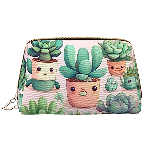 Make-up-Tasche für Damen, Motiv: schöne Sukkulenten, großes Fassungsvermögen, Reise-Kosmetiktasche, PU-Leder, Reißverschluss, tragbar, weit geöffneter Organizer von LiuMng