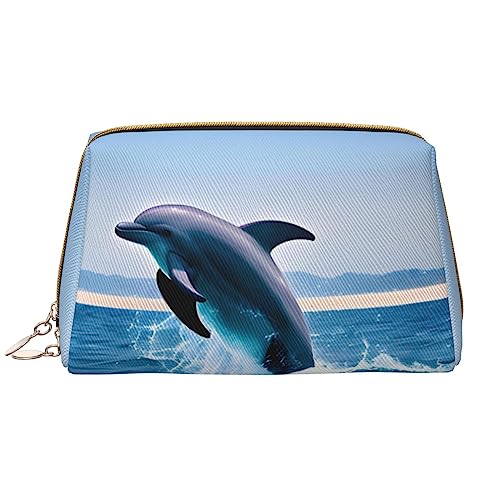 Make-up-Tasche für Damen, Motiv: springende Delfine, großes Fassungsvermögen, Reise-Kosmetiktasche, PU-Leder, mit Reißverschluss, tragbar, weit geöffneter Organizer Make-up-Tasche für Damen, Motiv: springende Delfine, großes Fassungsvermögen, Reise-Kosmetiktasche, PU-Leder, mit Reißverschluss, tragbar, weit geöffneter Organizer von LiuMng