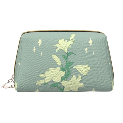 Make-up-Tasche für Damen, Motiv: weiße Lilien, großes Fassungsvermögen, Reise-Kosmetiktasche, PU-Leder, mit Reißverschluss, tragbar, weit geöffneter Organizer Make-up-Tasche für Damen, Motiv: weiße Lilien, großes Fassungsvermögen, Reise-Kosmetiktasche, PU-Leder, mit Reißverschluss, tragbar, weit geöffneter Organizer von LiuMng