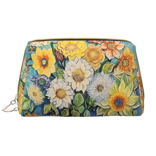 Make-up-Tasche für Damen, Öl auf Leinwand, Blumenmotiv, großes Fassungsvermögen, Reise-Kosmetiktasche, PU-Leder, Reißverschluss, tragbar, weit geöffneter Organizer Make-up-Tasche für Damen, Öl auf Leinwand, Blumenmotiv, großes Fassungsvermögen, Reise-Kosmetiktasche, PU-Leder, Reißverschluss, tragbar, weit geöffneter Organizer von LiuMng