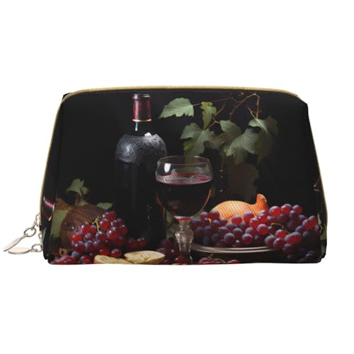 Make-up-Tasche für Damen, Obst und Weine, großes Fassungsvermögen, Reise-Kosmetiktasche, PU-Leder, Reißverschluss, tragbar, weit geöffnet, Organizer von LiuMng