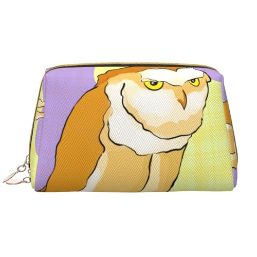 Make-up-Tasche für Damen, Stehende Eule, großes Fassungsvermögen, Reise-Kosmetiktasche, PU-Leder, Reißverschluss, tragbar, weit offen, weiß, Einheitsgröße von LiuMng