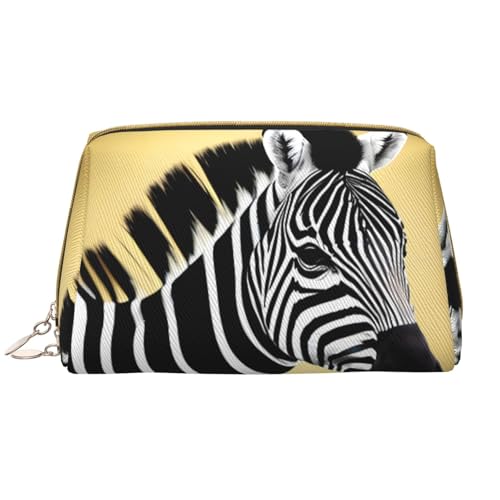 Make-up-Tasche für Damen, Zebra-Design, großes Fassungsvermögen, Reise-Kosmetiktasche, PU-Leder, Reißverschluss, tragbar, weit offen, weiß, Einheitsgröße von LiuMng