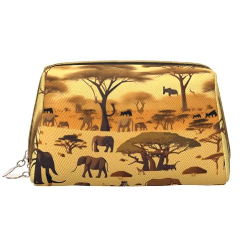 Make-up-Tasche für Damen, afrikanische Graslandtiere, großes Fassungsvermögen, Reise-Kosmetiktasche, PU-Leder, Reißverschluss, tragbar, weit offen, weiß, Einheitsgröße von LiuMng