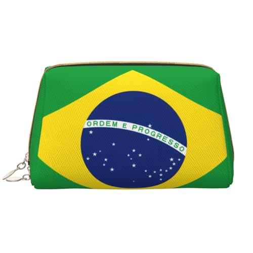 Make-up-Tasche für Damen, brasilianische Flagge, großes Fassungsvermögen, Reise-Kosmetiktasche, PU-Leder, Reißverschluss, tragbar, weit geöffnet, Organizer von LiuMng