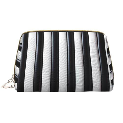 Make-up-Tasche für Damen, gestreift, großes Fassungsvermögen, Reise-Kosmetiktasche, PU-Leder, Reißverschluss, tragbar, weit geöffnet, Schwarz / Weiß von LiuMng