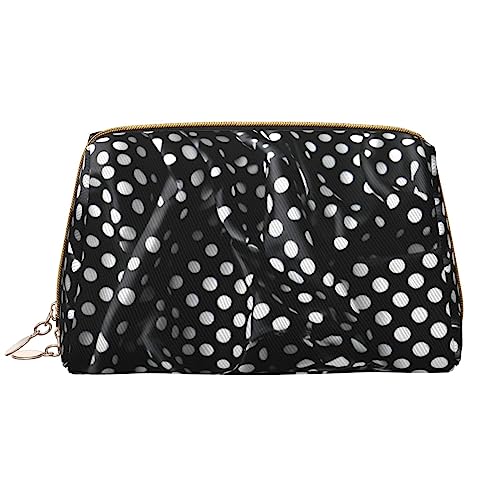 Make-up-Tasche für Damen, gewellte Punkte, großes Fassungsvermögen, Reise-Kosmetiktasche, PU-Leder, Reißverschluss, tragbar, weit offen, Schwarz und Weiß von LiuMng
