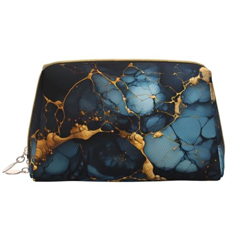 Make-up-Tasche für Damen, große Kapazität, Reise-Kosmetiktasche, PU-Leder, Reißverschluss, tragbar, weit offen, Schwarz / Gold von LiuMng