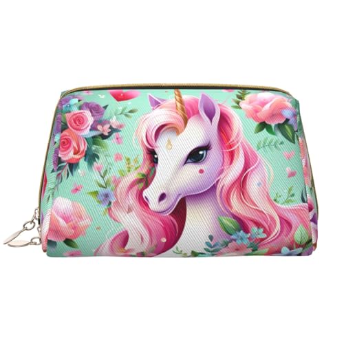 Make-up-Tasche für Damen, großes Fassungsvermögen, Reise-Kosmetiktasche, PU-Leder, Reißverschluss, tragbar, weit offen, Rosa von LiuMng