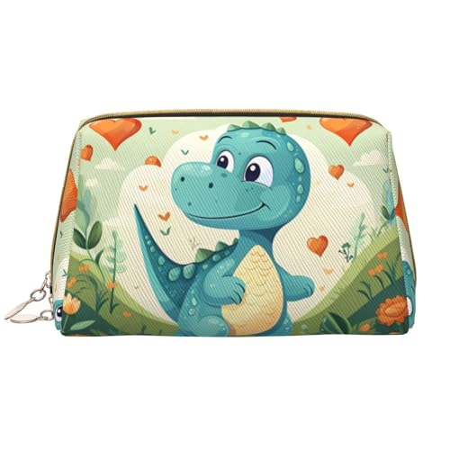 Make-up-Tasche für Damen, kleiner Dinosaurier in grünem Gras, großes Fassungsvermögen, Reise-Kosmetiktasche, PU-Leder, Reißverschluss, tragbar, weit geöffneter Organizer von LiuMng
