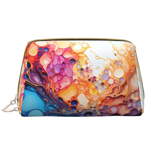 Make-up-Tasche für Damen, mit mehrfarbigem Marmorierung, großes Fassungsvermögen, Reise-Kosmetiktasche, PU-Leder, mit Reißverschluss, tragbar, weit geöffneter Organizer von LiuMng