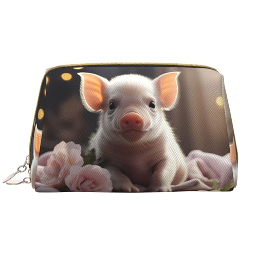 Make-up-Tasche für Damen, niedliches junges Schwein, großes Fassungsvermögen, Reise-Kosmetiktasche, PU-Leder, Reißverschluss, tragbar, weit offen, weiß, Einheitsgröße Make-up-Tasche für Damen, niedliches junges Schwein, großes Fassungsvermögen, Reise-Kosmetiktasche, PU-Leder, Reißverschluss, tragbar, weit offen, weiß, Einheitsgröße von LiuMng