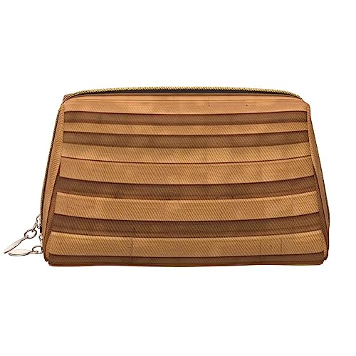 Make-up-Tasche für Damen, originelle Holzstruktur, großes Fassungsvermögen, Reise-Kosmetiktasche, PU-Leder, mit Reißverschluss, tragbar, weit geöffneter Organizer von LiuMng