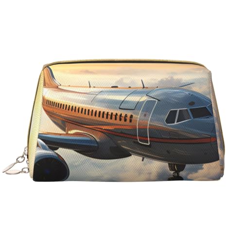 Make-up-Tasche für Damen mit Flugzeugen – großes Fassungsvermögen, Reise-Kosmetiktasche, PU-Leder, Reißverschluss, tragbar, weit geöffneter Organizer von LiuMng