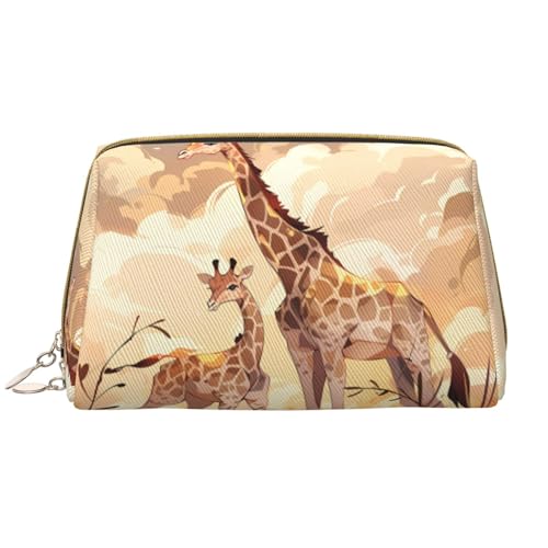 Make-up-Tasche für Damen mit Giraffen-Motiv, großes Fassungsvermögen, Reise-Kosmetiktasche, PU-Leder, Reißverschluss, tragbar, weit geöffnet, Organizer von LiuMng