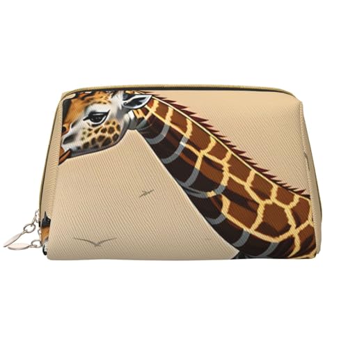 Make-up-Tasche für Damen mit Giraffen-Motiv, großes Fassungsvermögen, Reise-Kosmetiktasche, PU-Leder, Reißverschluss, tragbar, weit offen, weiß, Einheitsgröße von LiuMng