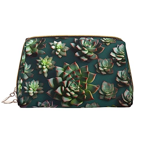 Make-up-Tasche für Damen mit vielen Sukkulenten, großes Fassungsvermögen, Reise-Kosmetiktasche, PU-Leder, mit Reißverschluss, tragbar, weit geöffneter Organizer von LiuMng