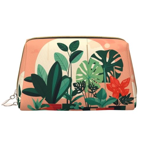 Make-up-Tasche für den Innenbereich, Grünpflanzen, große Kapazität, Reise-Kosmetiktasche, PU-Leder, Reißverschluss, tragbar, weit geöffnet, Organizer von LiuMng