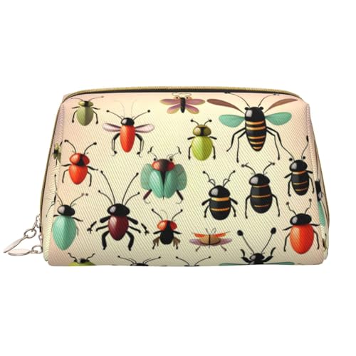 Make-up-Tasche mit Cartoon-Motiv, kleine Insekten, große Kapazität, Reise-Kosmetiktasche, PU-Leder, Reißverschluss, tragbar, weit geöffneter Organizer von LiuMng