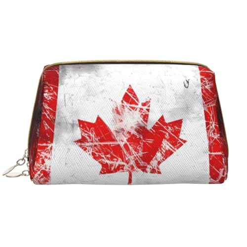 Make-up-Tasche mit Kanada-Flagge, großes Fassungsvermögen, Reise-Kosmetiktasche, PU-Leder, mit Reißverschluss, tragbar, weit geöffnet, Organizer von LiuMng