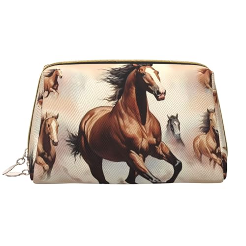 Make-up-Tasche mit braunem Pferd, großes Fassungsvermögen, Reise-Kosmetiktasche, PU-Leder, mit Reißverschluss, tragbar, weit geöffneter Organizer Make-up-Tasche mit braunem Pferd, großes Fassungsvermögen, Reise-Kosmetiktasche, PU-Leder, mit Reißverschluss, tragbar, weit geöffneter Organizer von LiuMng