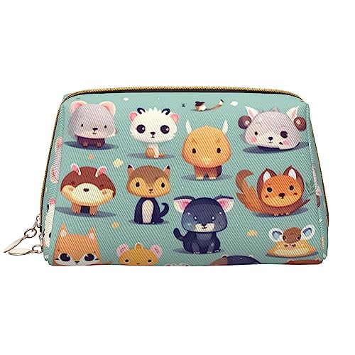 Make-up-Tasche mit niedlichen kleinen Tieren für Damen, großes Fassungsvermögen, Reise-Kosmetiktasche, PU-Leder, mit Reißverschluss, tragbar, weit geöffneter Organizer von LiuMng