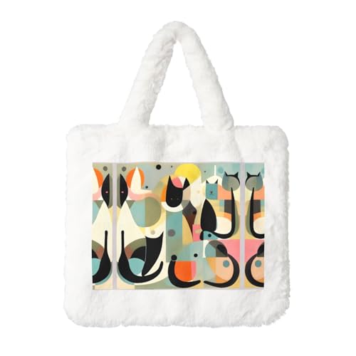 Mid-Century Moderne Kunst Katze Plüsch Handtasche Damen Flauschige Umhängetasche Herbst Winter Tote Crossbody Bag Münztasche Geldbörse Mid-Century Moderne Kunst Katze Plüsch Handtasche Damen Flauschige Umhängetasche Herbst Winter Tote Crossbody Bag Münztasche Geldbörse von LiuMng