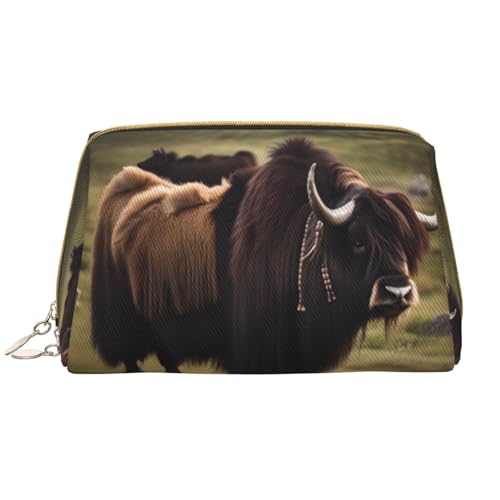 Mighty Highland Yak Make-up-Tasche für Damen, großes Fassungsvermögen, Reise-Kosmetiktasche, PU-Leder, Reißverschluss, tragbar, weit geöffneter Organizer Mighty Highland Yak Make-up-Tasche für Damen, großes Fassungsvermögen, Reise-Kosmetiktasche, PU-Leder, Reißverschluss, tragbar, weit geöffneter Organizer von LiuMng