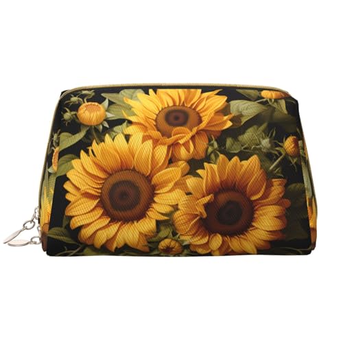 Mit der gelben Sonnenblumen-Make-up-Tasche für Damen, großes Fassungsvermögen, Reise-Kosmetiktasche, PU-Leder, Reißverschluss, tragbar, weit offen, weiß, Einheitsgröße Mit der gelben Sonnenblumen-Make-up-Tasche für Damen, großes Fassungsvermögen, Reise-Kosmetiktasche, PU-Leder, Reißverschluss, tragbar, weit offen, weiß, Einheitsgröße von LiuMng
